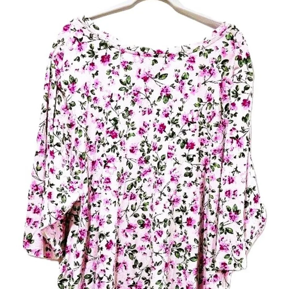 New PINK BLOSSOM VINE FLORAL V-NECK SHORT SLEEVE TEE 5X SPRING SUMMER - Picture 6 of 6